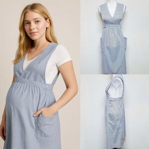 JEB Motherhood Vintage 60s Candy Striper Blue Maternity Pinafore Dress S